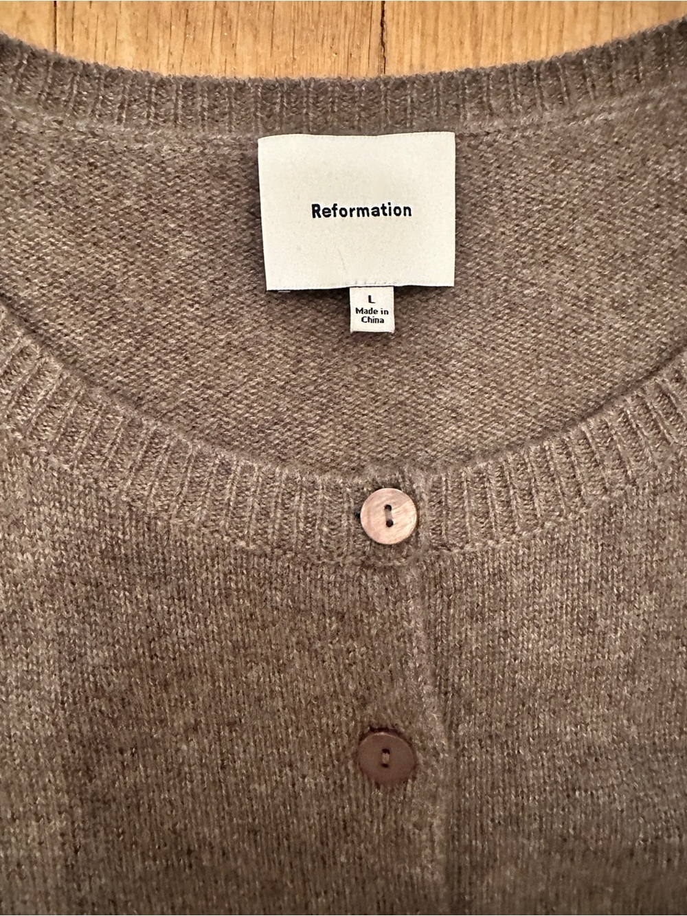 Reformation Clara Brown Crewneck Button-Front Cardigan - Picture 2 of 5